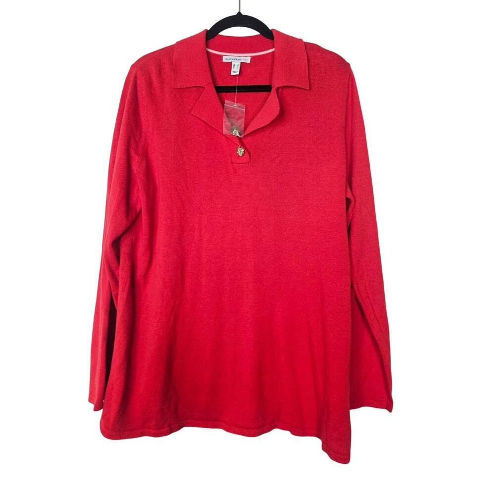 NEW Isaac Mizrahi Live L Red Polo Sweater Cotton Blend Casual Preppy Casual